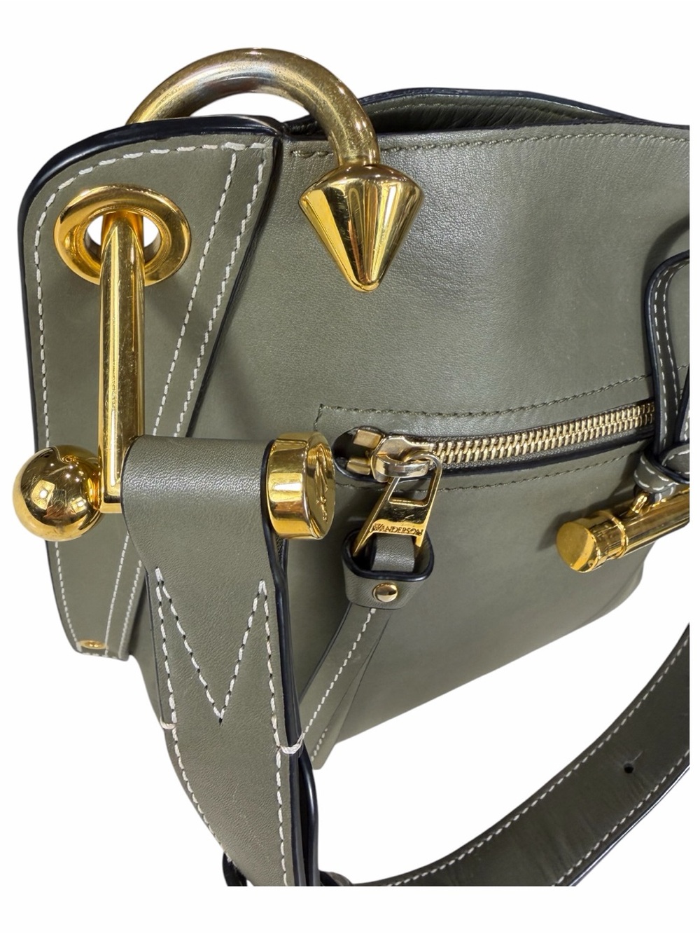 JW Anderson  Olive Green Pierce T Bar Leather Tote with Gold Hardware - Picture 2 of 9